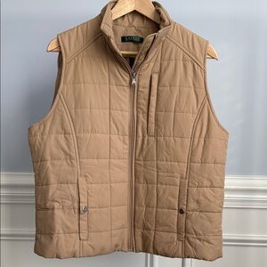 Ralph Lauren Women Beige Quilted Full Zip Vest Jacket With Pockets XL